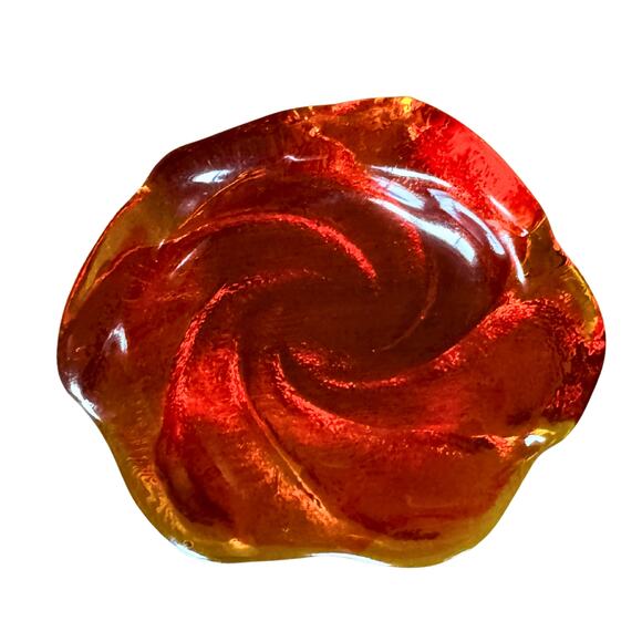 Vintage Amberina Glass Swirl Dish – Retro Orange Red - Picture 6 of 11